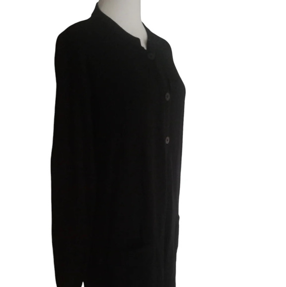 J. Jill Black Long Line 3 Button Cardigan Front Pockets Wool Blend Size Small - Picture 3 of 7